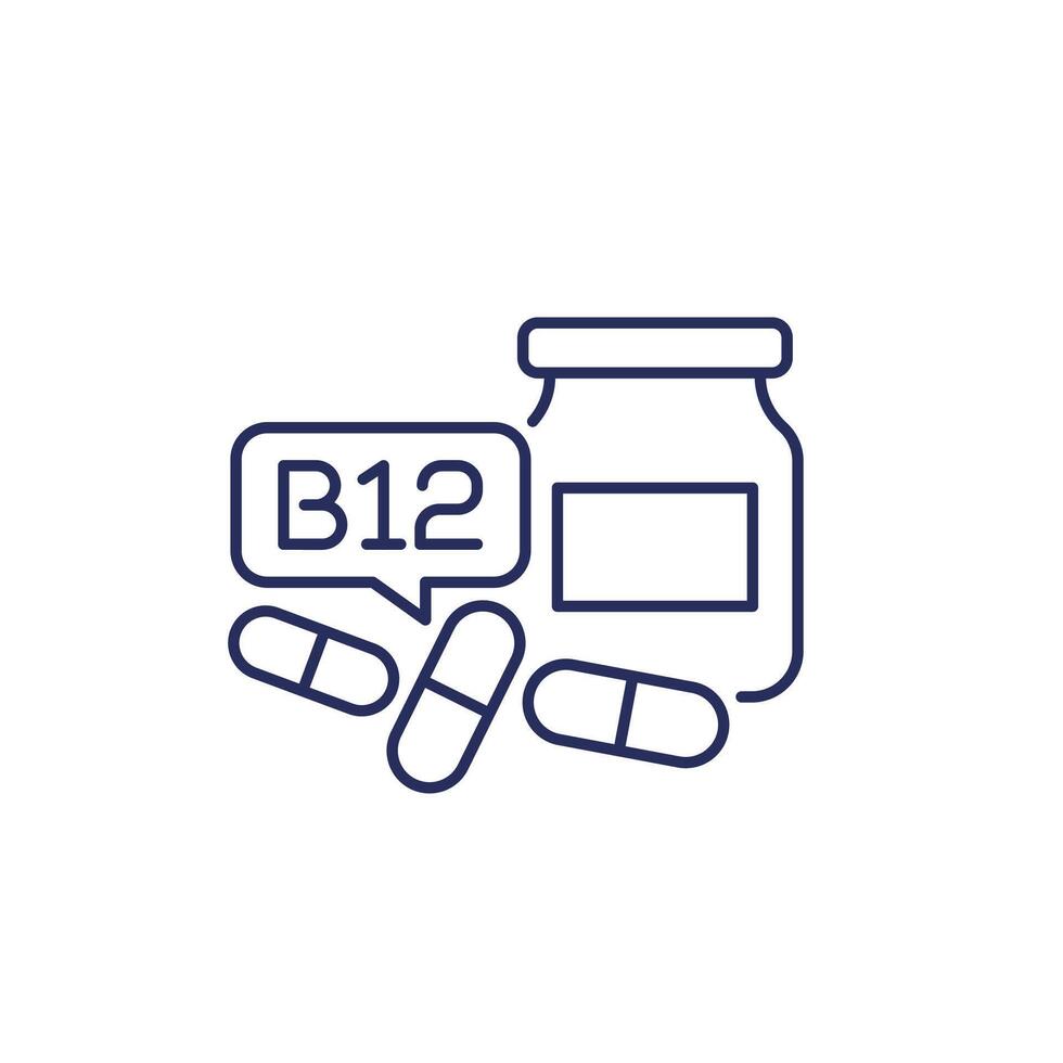 B12 vitamin icon, line vector