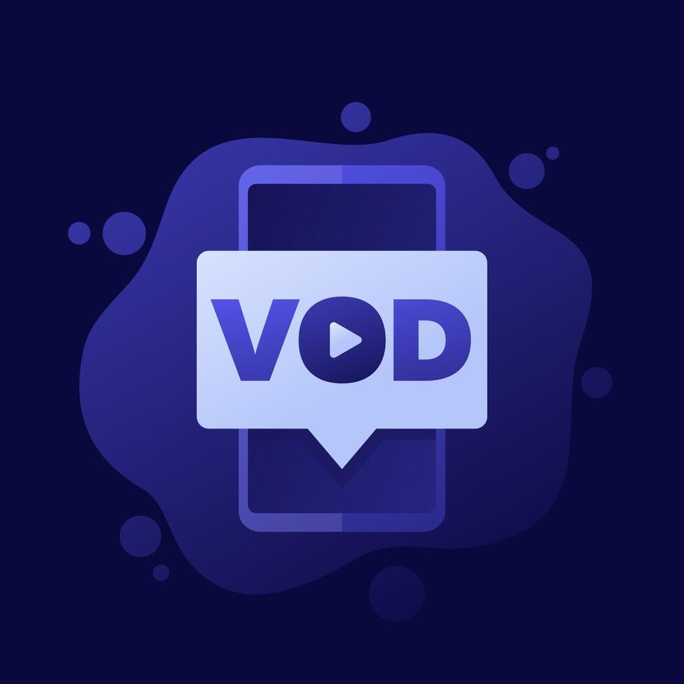 VOD, on demand icon with a smartphone, design vector