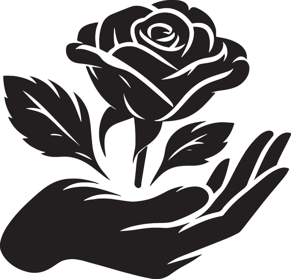 Elegant silhouette of a rose flower minimal line art vector