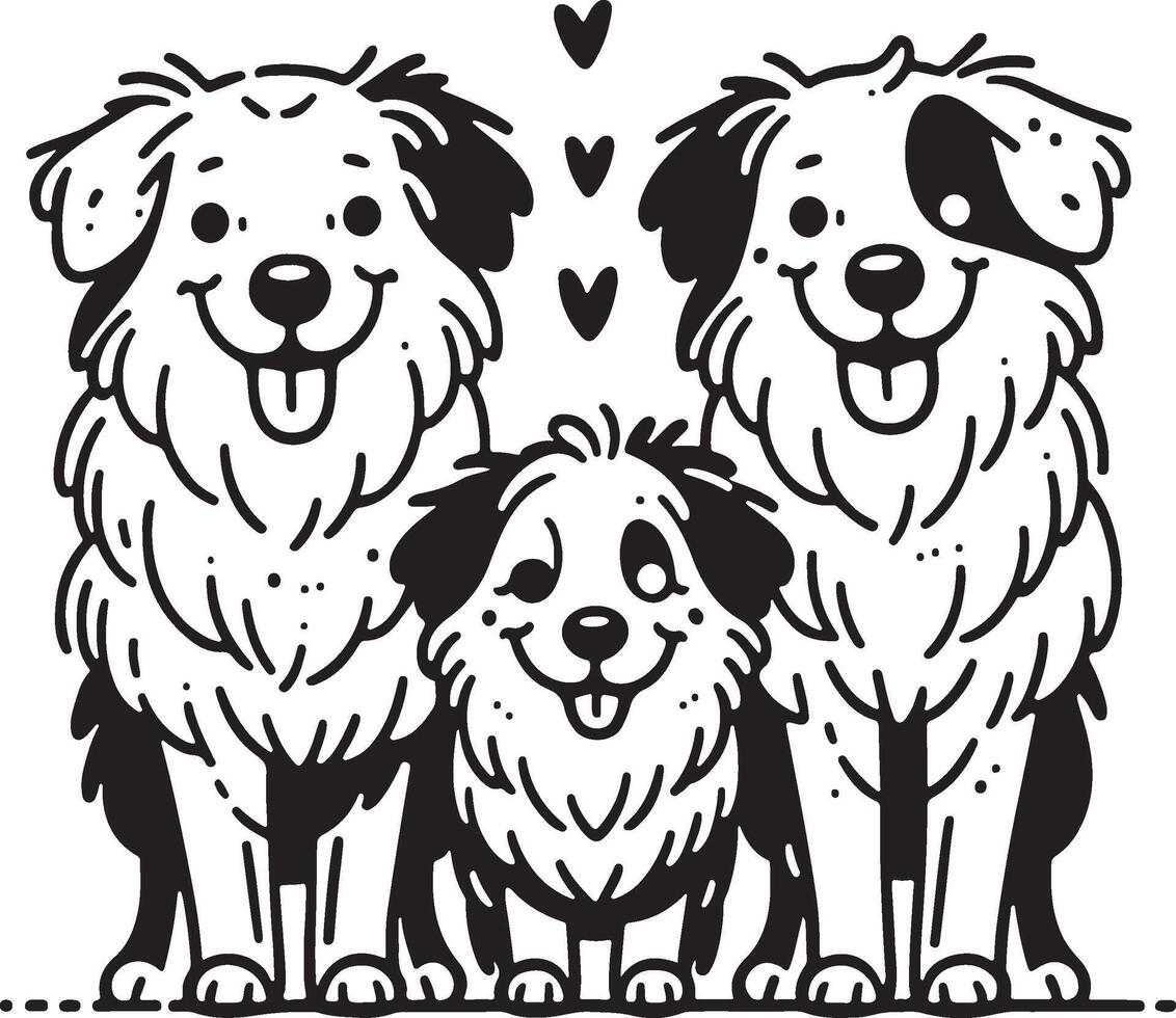Adorable doodle of a dog family with hearts minimal line art vector