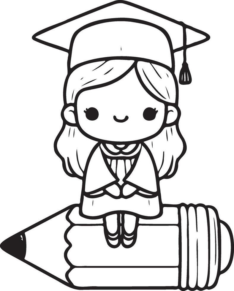 Cute Doodle of Girl in Graduation Cap vector