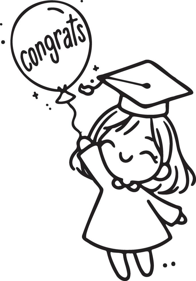 Cute Doodle of Girl in Graduation Cap vector