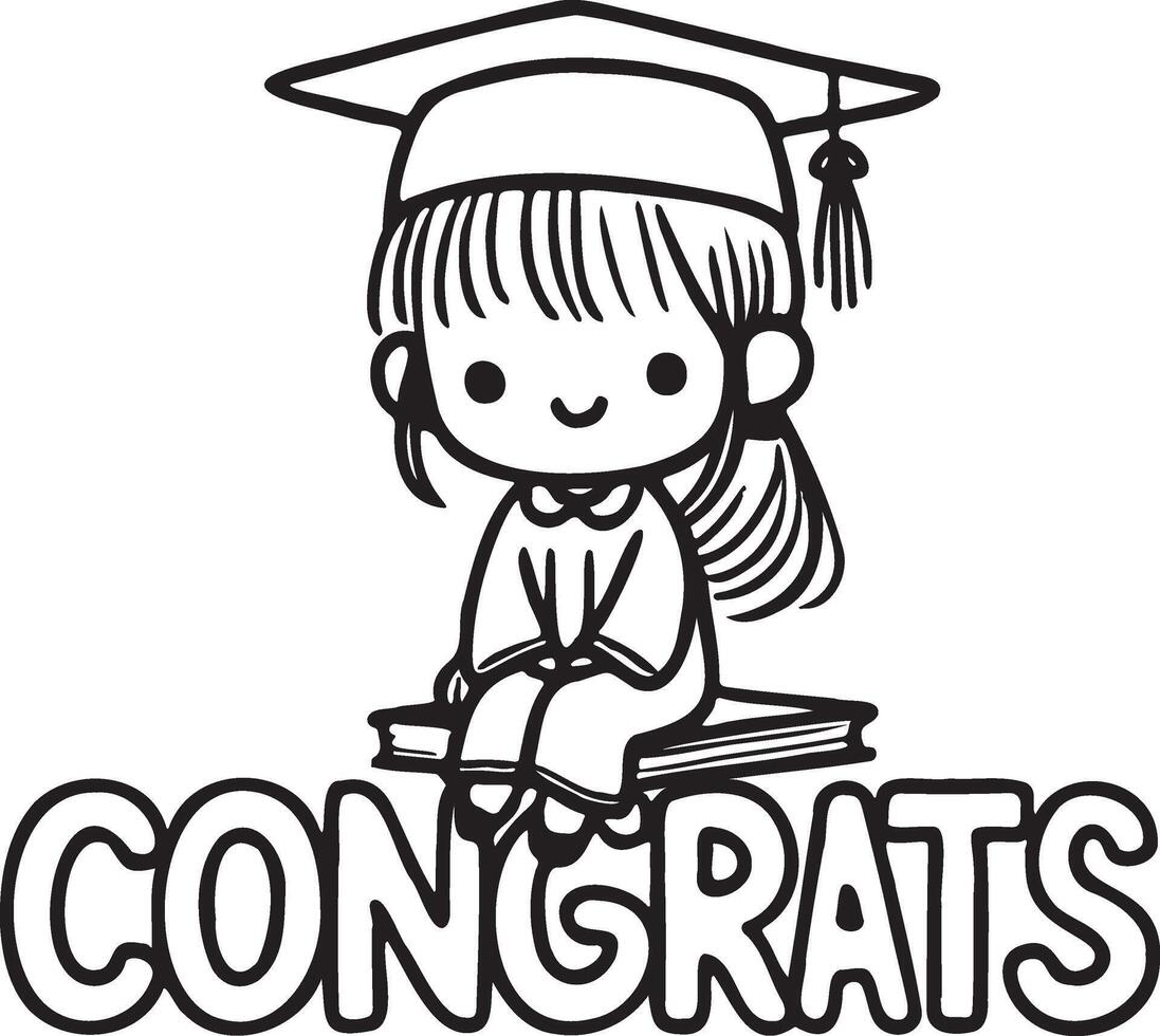 Cute Doodle of Girl in Graduation Cap vector