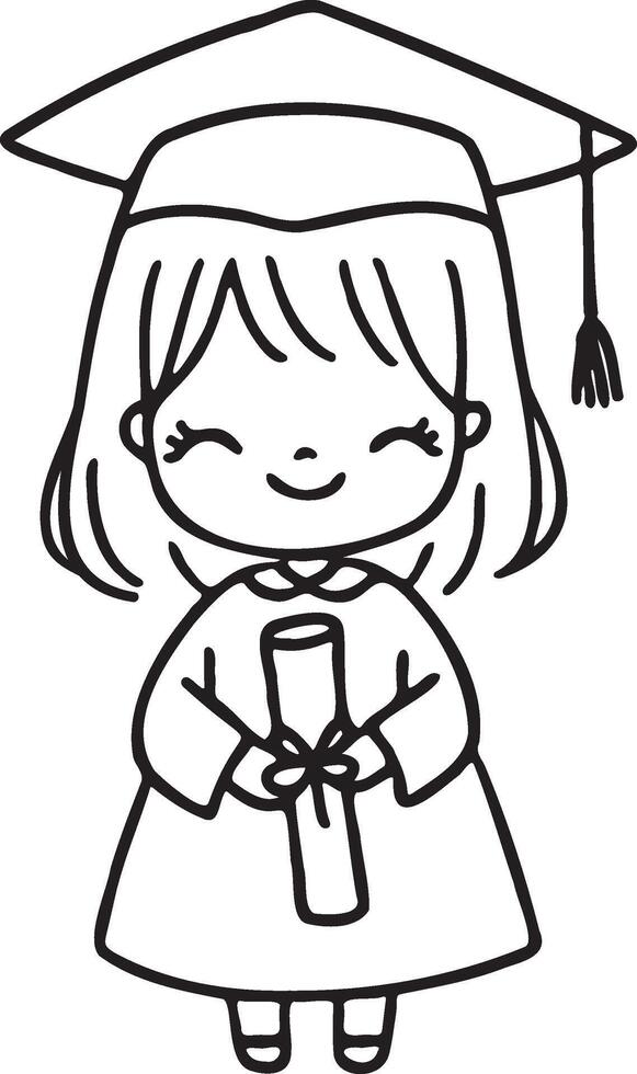 Cute Doodle of Girl in Graduation Cap vector