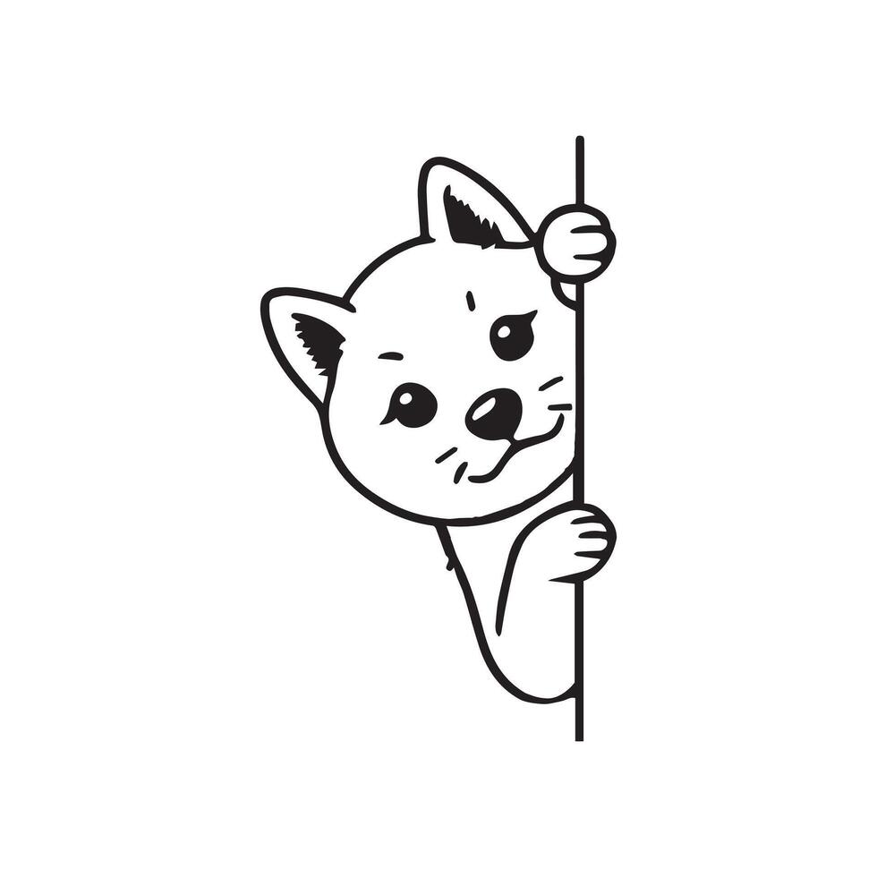 Shiba Inu dog peeking face - dog face logo illustration in black and white vector
