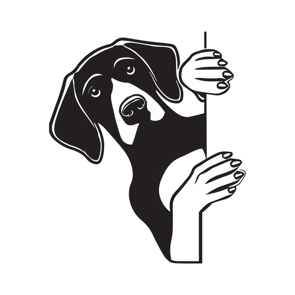 Redbone Coonhound dog peeking face - dog face logo illustration in black and white vector