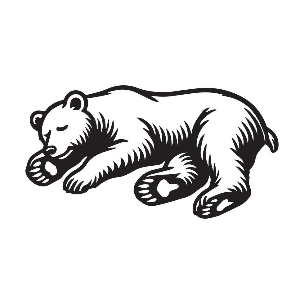 Bear Outline Clipart - A Bear Sleeping illustration in black and white vector
