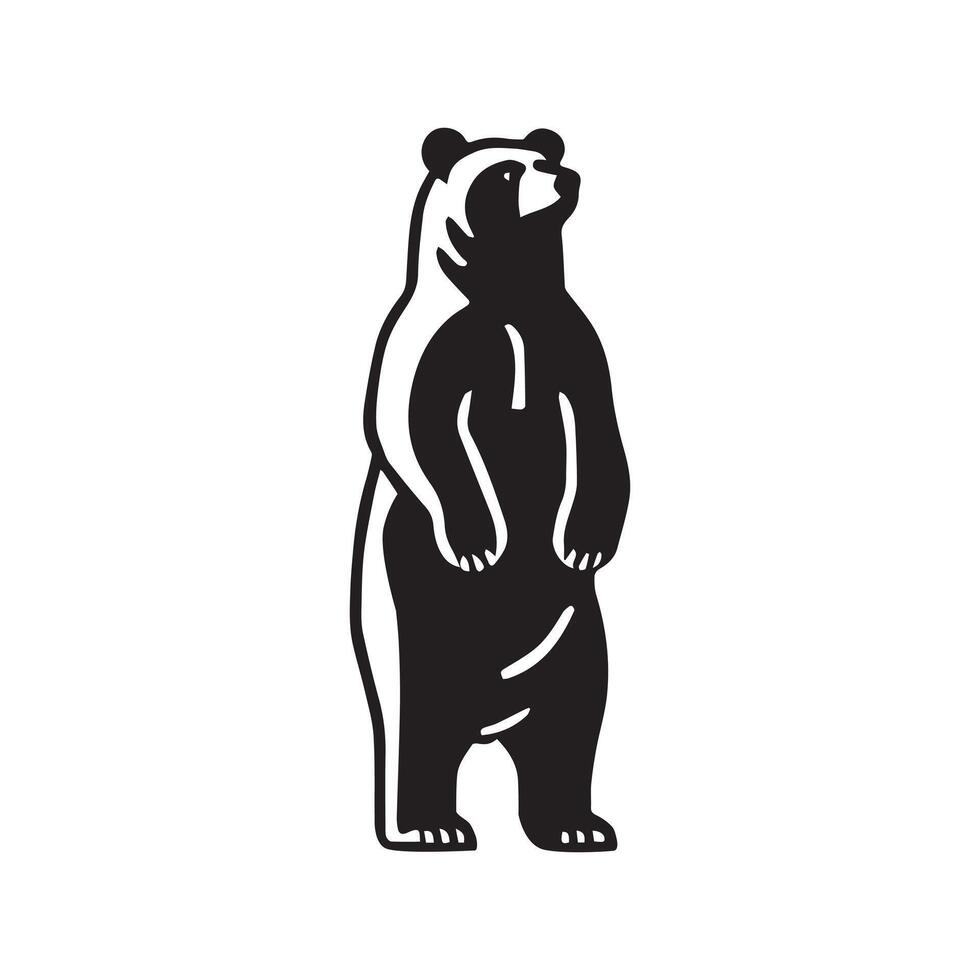 Bear Outline Clipart - A bear Standing on hind legs illustration in black and white vector