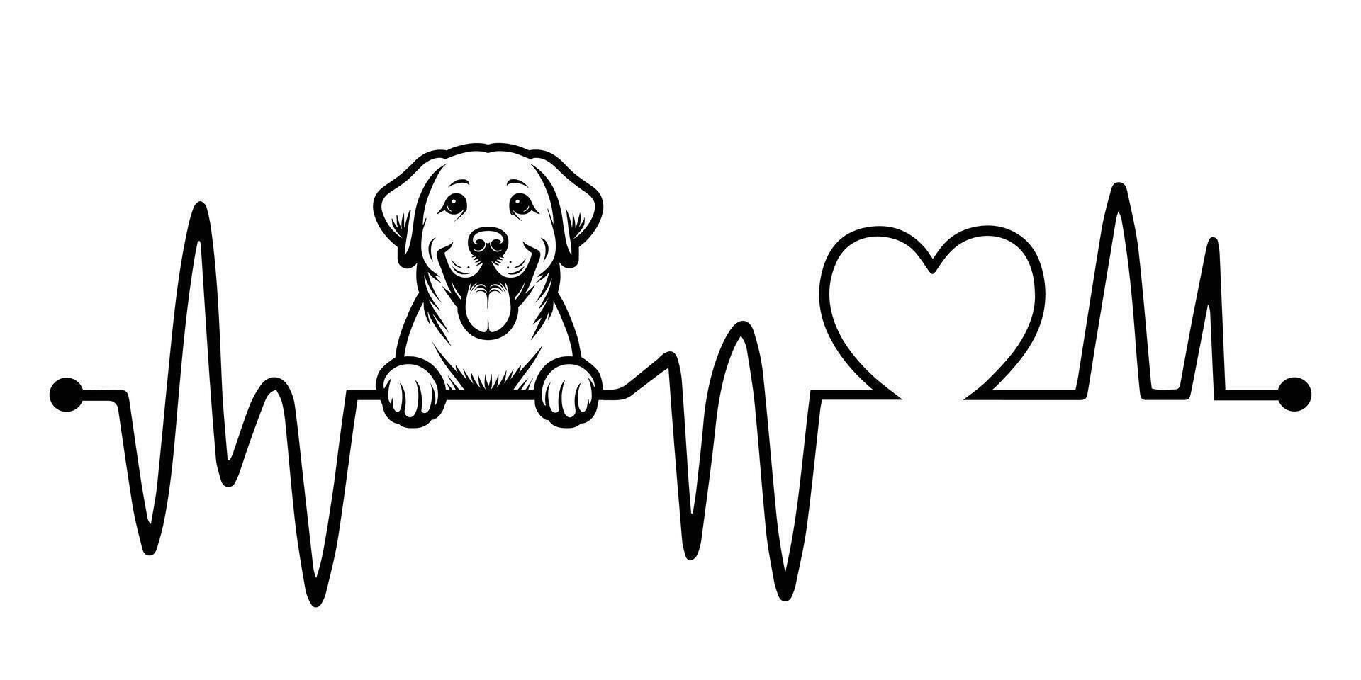 Heartbeat pulse line with Labrador Retriever Dog Peeking - Dog and Heartbeat frequency wave with Heart Love illustration vector