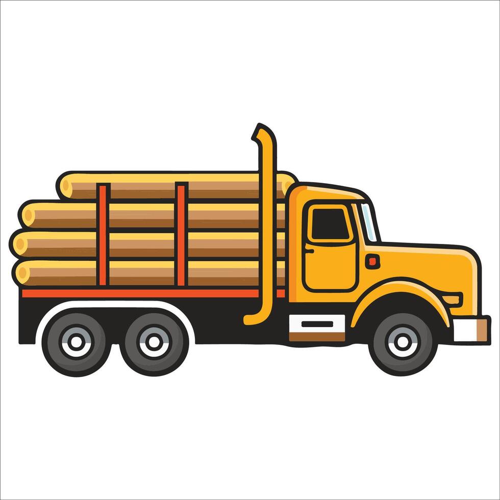 Cut tree logs truck isolated illustration, Construction Clipart Graphic vector