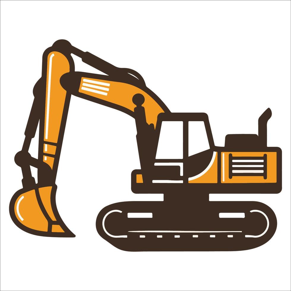 Simple Excavator isolated illustration, Construction Clipart Graphic vector