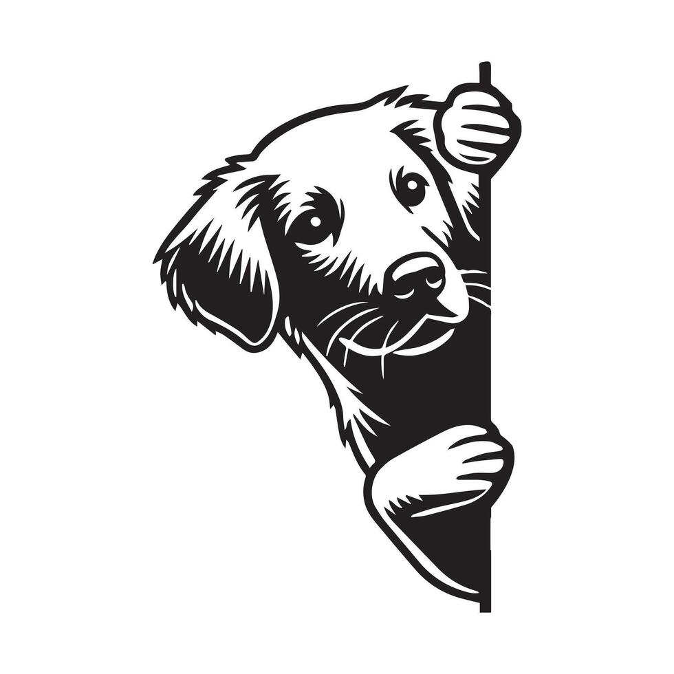 Chesapeake Bay Retriever dog peeking face - dog face logo illustration in black and white vector
