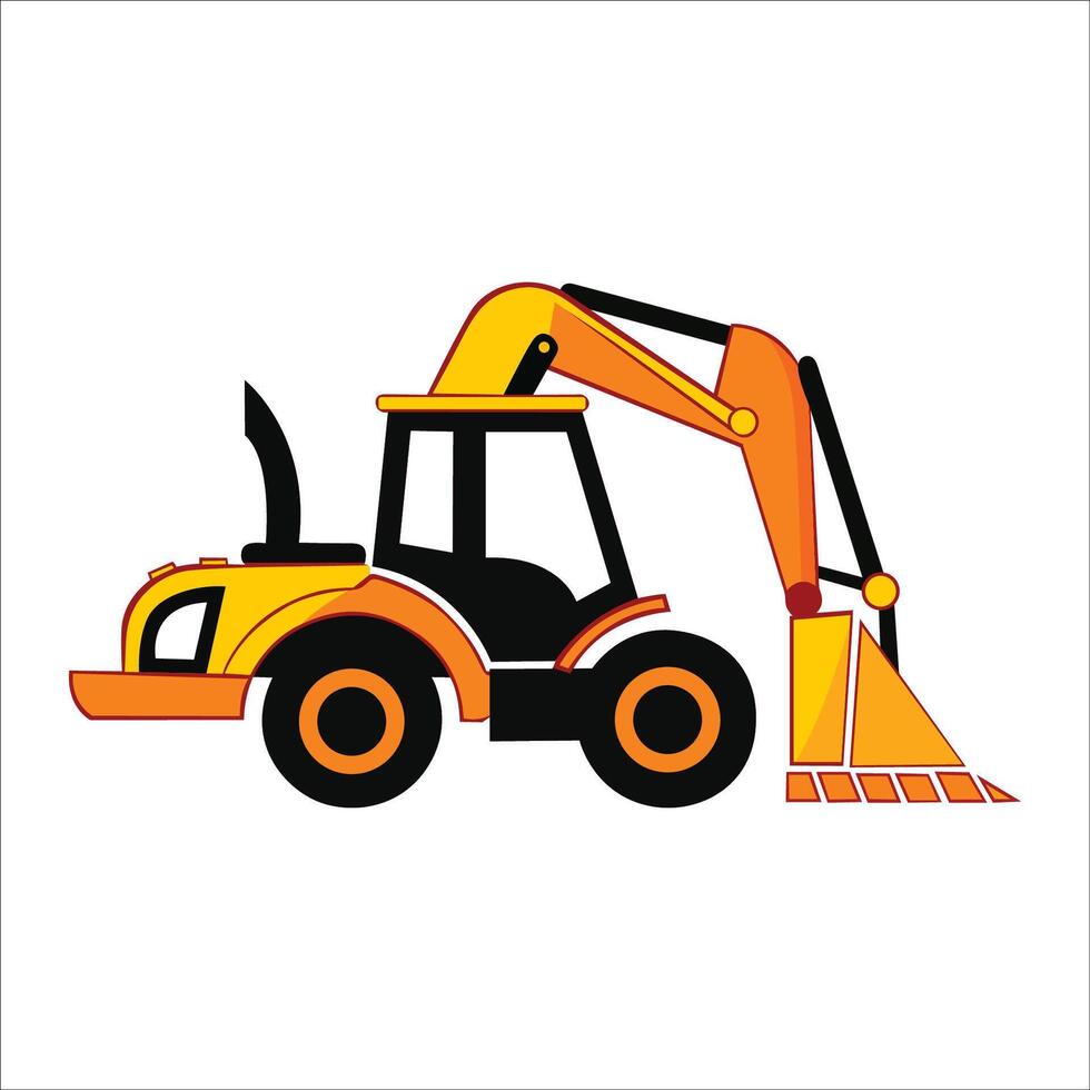 Backhoe Loader vehicle isolated illustration, Construction Clipart Graphic vector