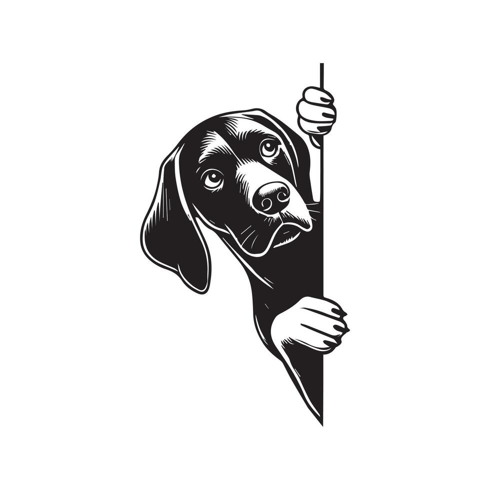 German Shorthaired Pointer dog peeking face - dog face logo illustration in black and white vector