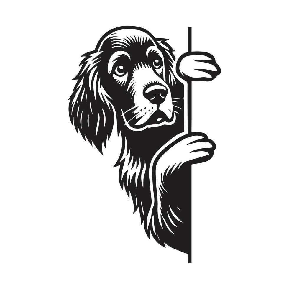Irish Setter dog peeking face - dog face logo illustration in black and white vector