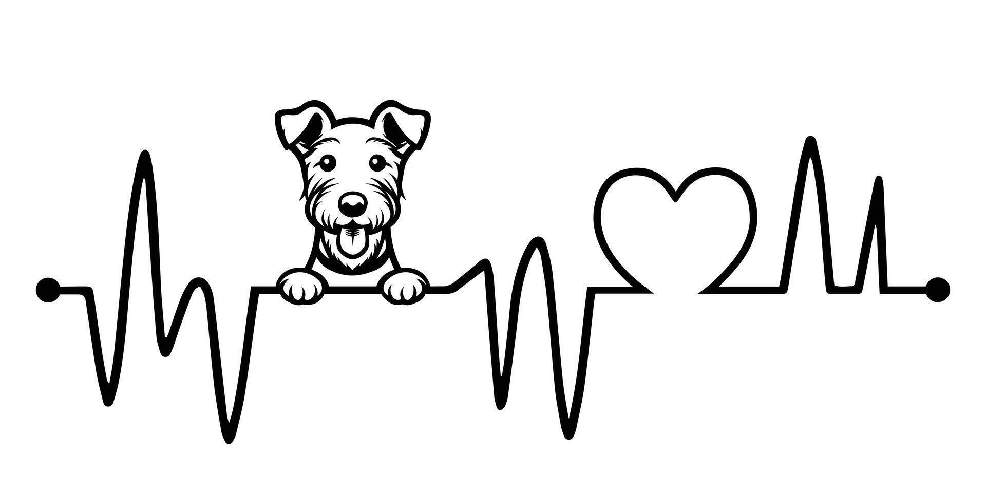 Heartbeat pulse line with Fox Terrier Dog Peeking - Dog and Heartbeat frequency wave with Heart Love illustration vector