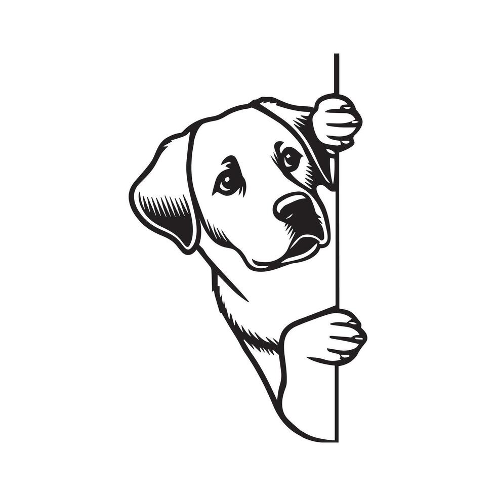 Labrador Retriever dog peeking face - dog face logo illustration in black and white vector