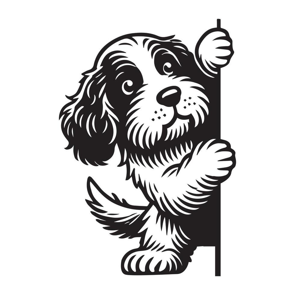 Clumber Spaniel dog peeking face - dog face logo illustration in black and white vector