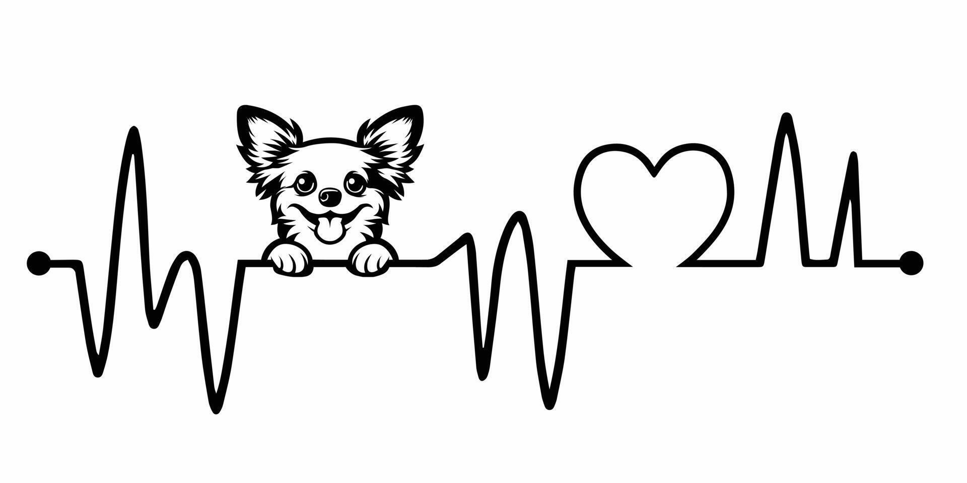Heartbeat pulse line with Chihuahua Dog Peeking - Dog and Heartbeat frequency wave with Heart Love illustration vector