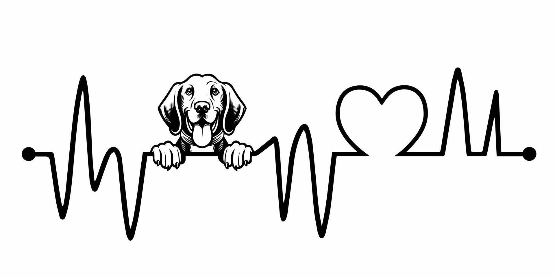 Heartbeat pulse line with Coonhound Dog Peeking - Dog and Cardiogram wave with Heart Love illustration vector