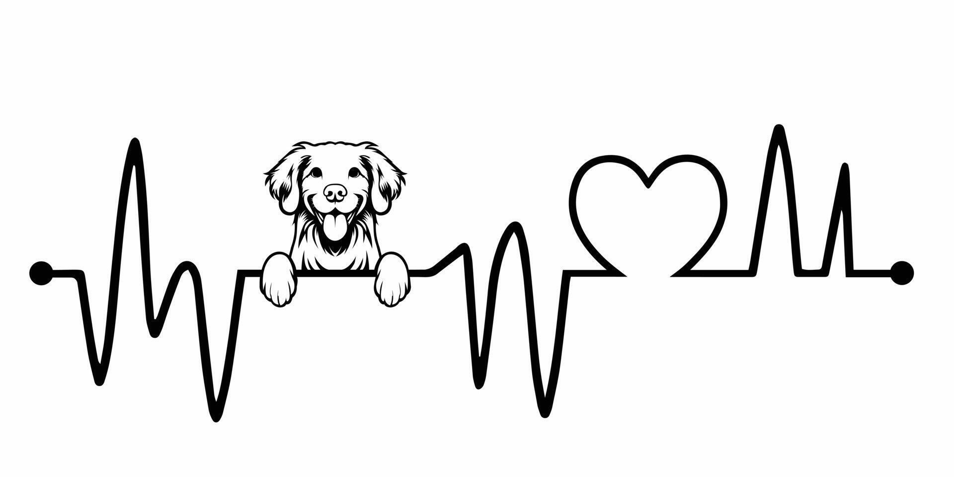Heartbeat pulse line with Brittany Spaniel Dog Peeking - Dog and Cardiogram wave with Heart Love illustration vector