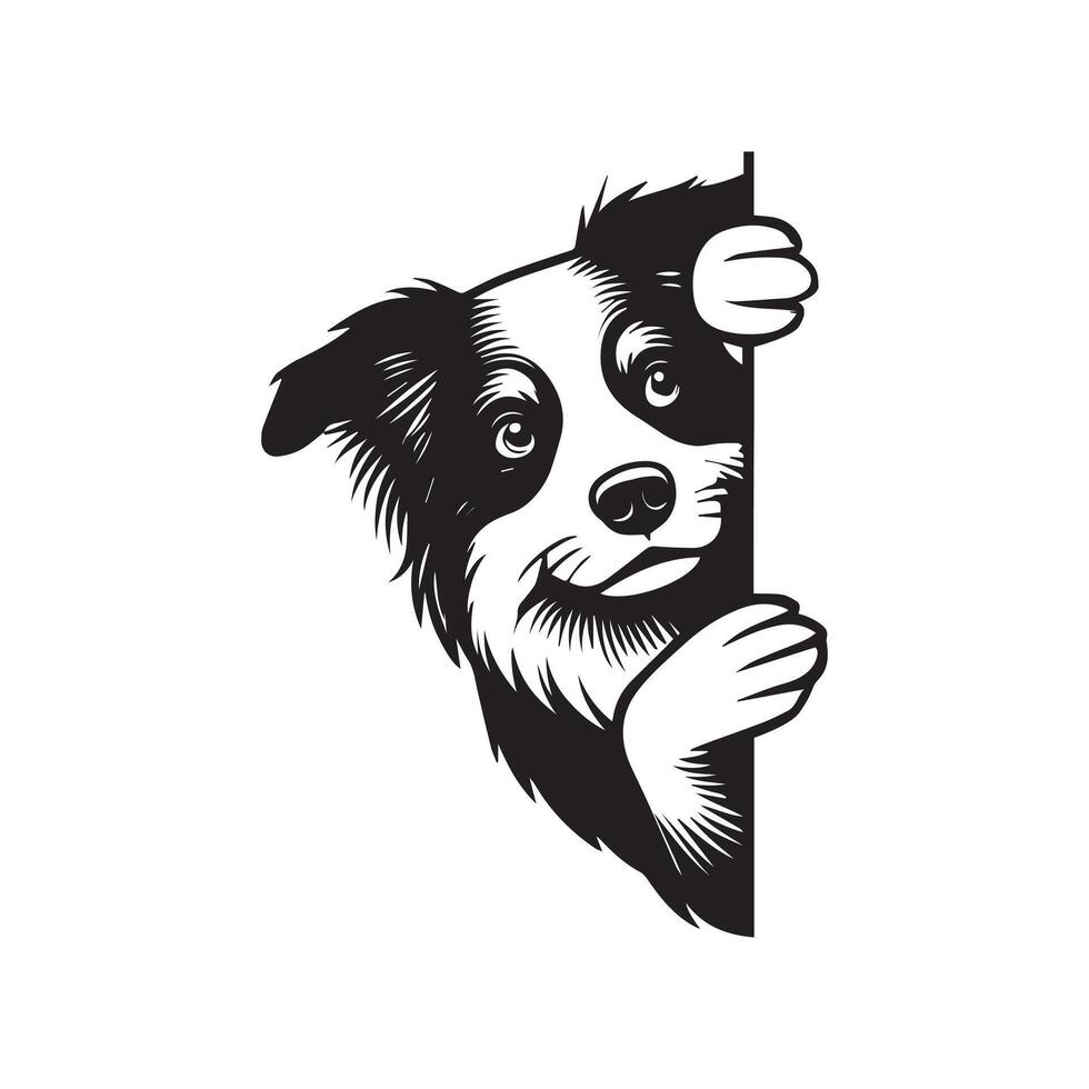 Australian Shepherd dog peeking face - dog face logo illustration in black and white vector