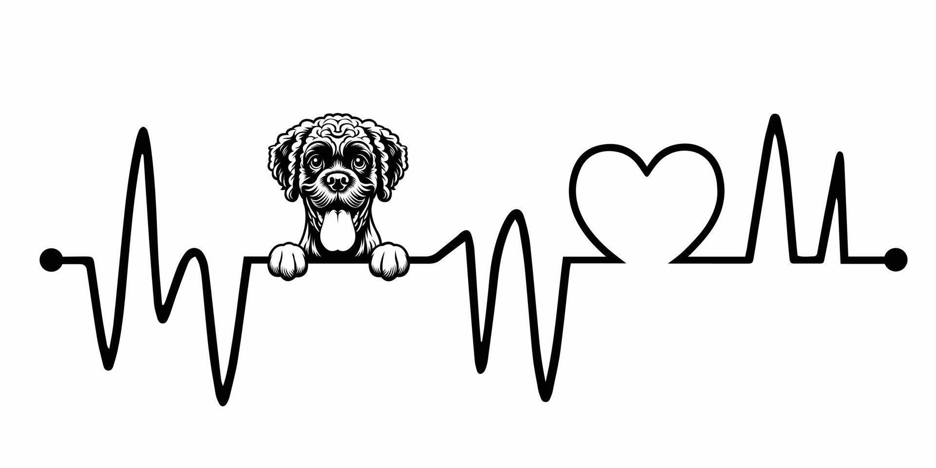 Heartbeat pulse line with Boxerdoodle Dog Peeking - Dog and Cardiogram wave with Heart Love illustration vector