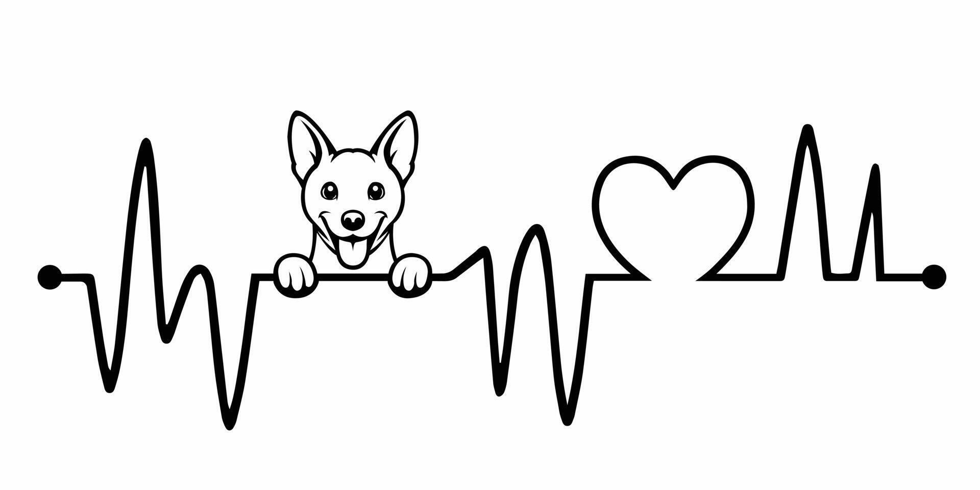 Heartbeat pulse line with Basenji Dog Peeking - Dog and Cardiogram wave with Heart Love illustration vector
