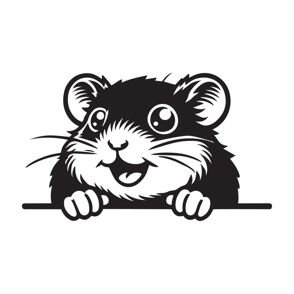 Hamster peeking face logo, Rodent Clipart illustration in black and white vector