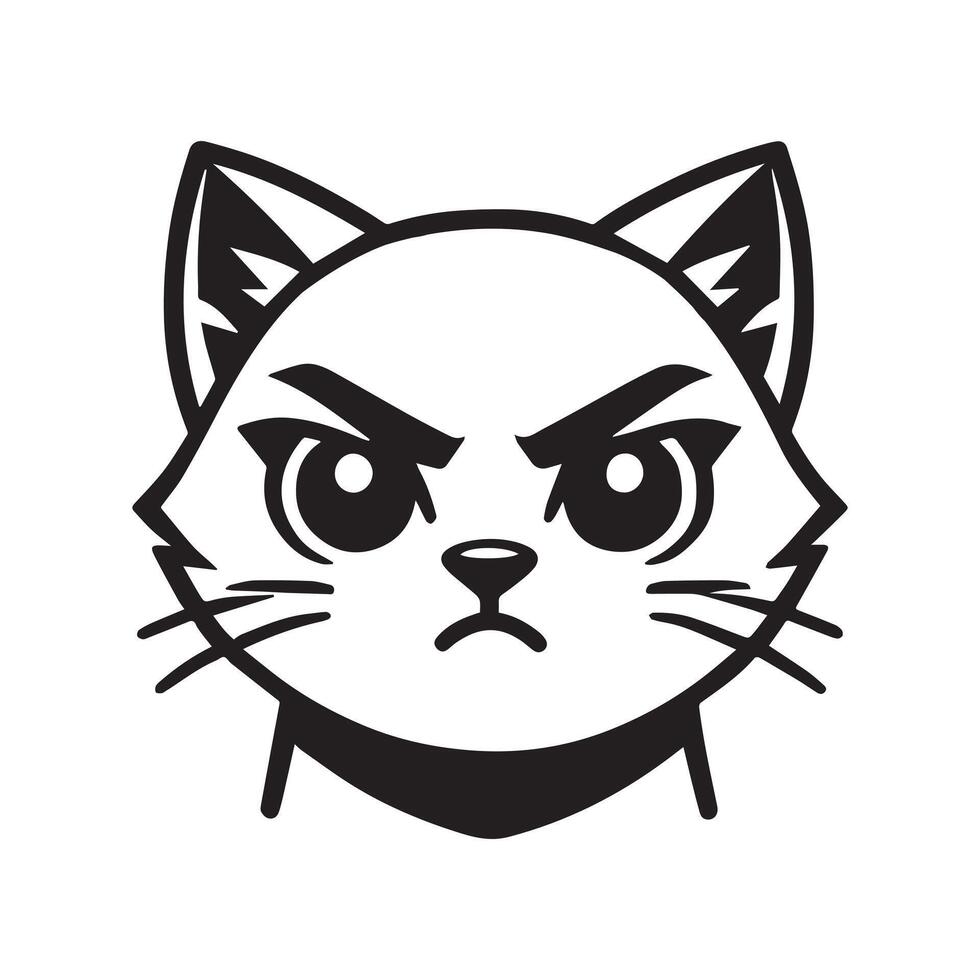 Cute Cat Face Outline Logo - Cat Head Clipart illustration in black and white vector