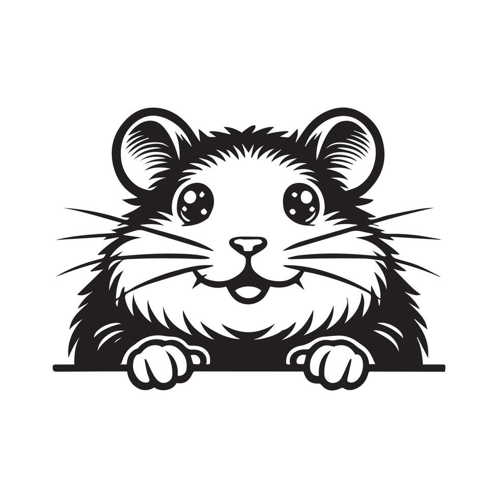 Hamster peeking face logo, Rodent Clipart illustration in black and white vector