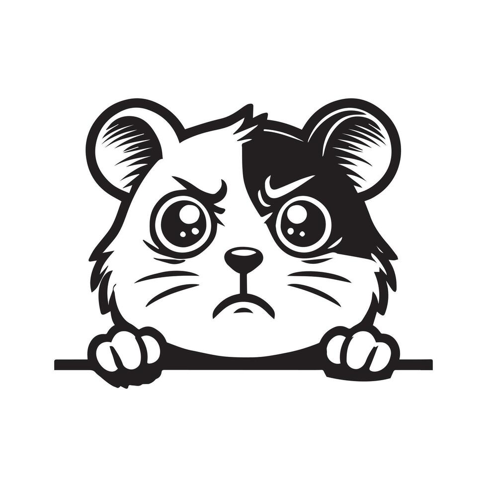 Hamster peeking face logo, Rodent Clipart illustration in black and white vector
