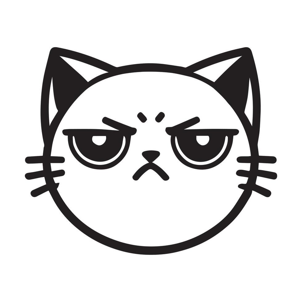 Cute Cat Face Outline Logo - Cat Head Clipart illustration in black and white vector