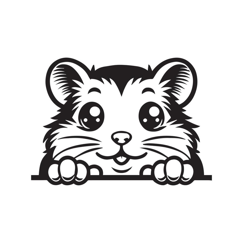 Hamster peeking face logo, Rodent Clipart illustration in black and white vector