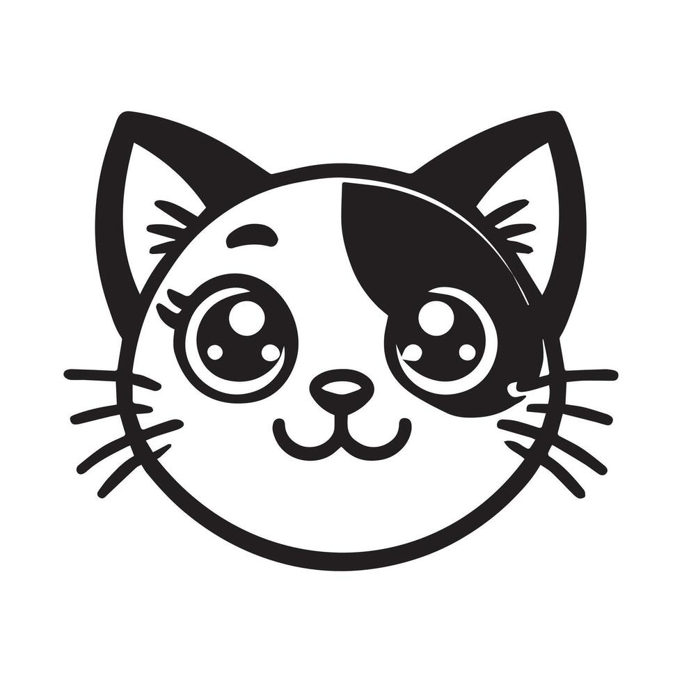 Cute Cat Face Outline Logo - Cat Head Clipart illustration in black and white vector