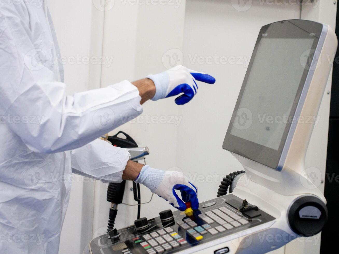 Body part human person people glove white cheerful pointing finger monitor touchscreen computer control factory modern connection display innovation display industry medical treatment healthcare data photo
