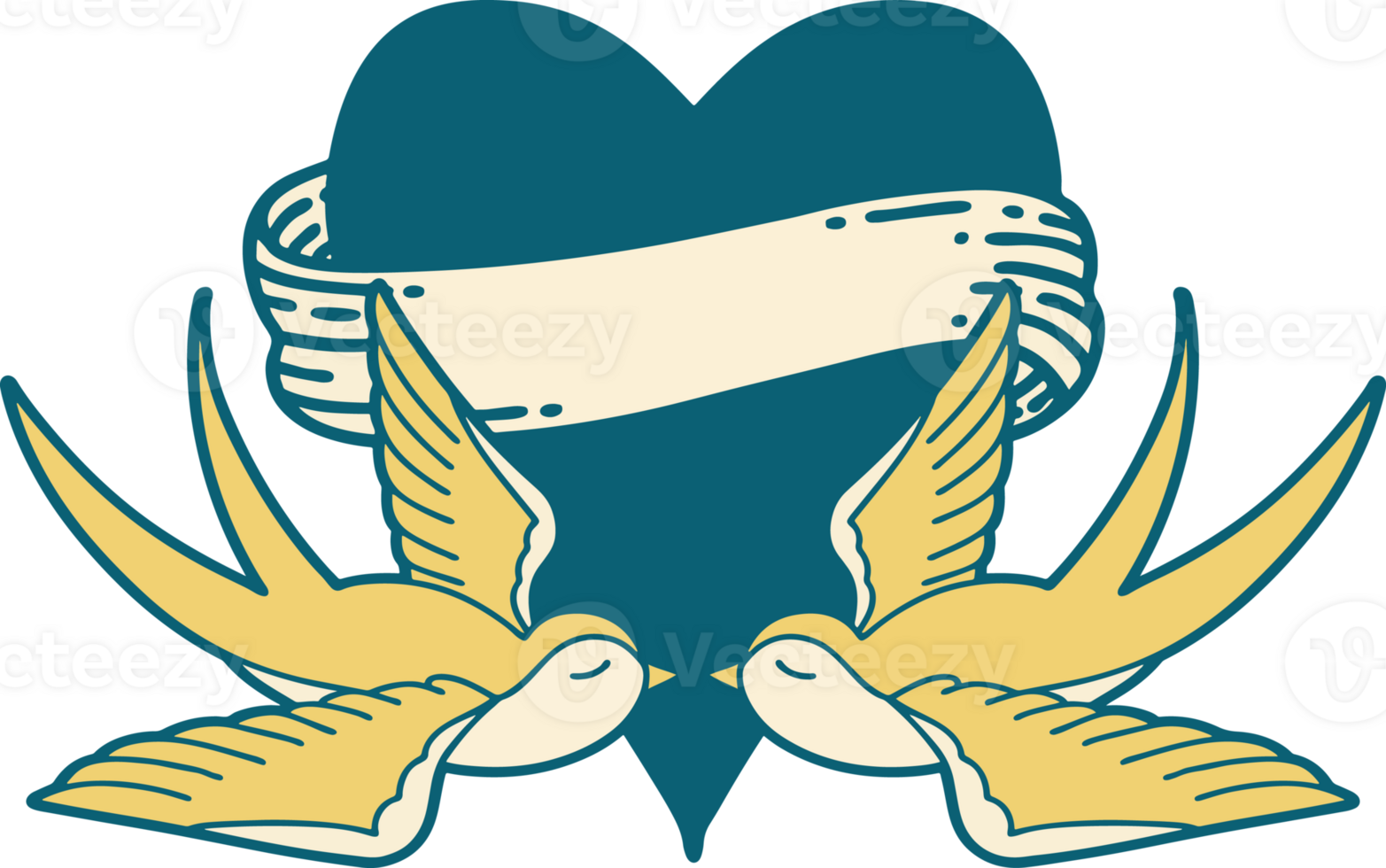 two birds with a heart and ribbon on a transparent background png