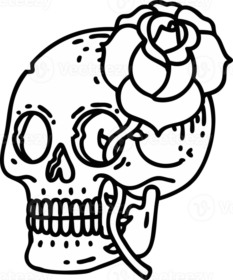 a skull with a rose on it coloring page png