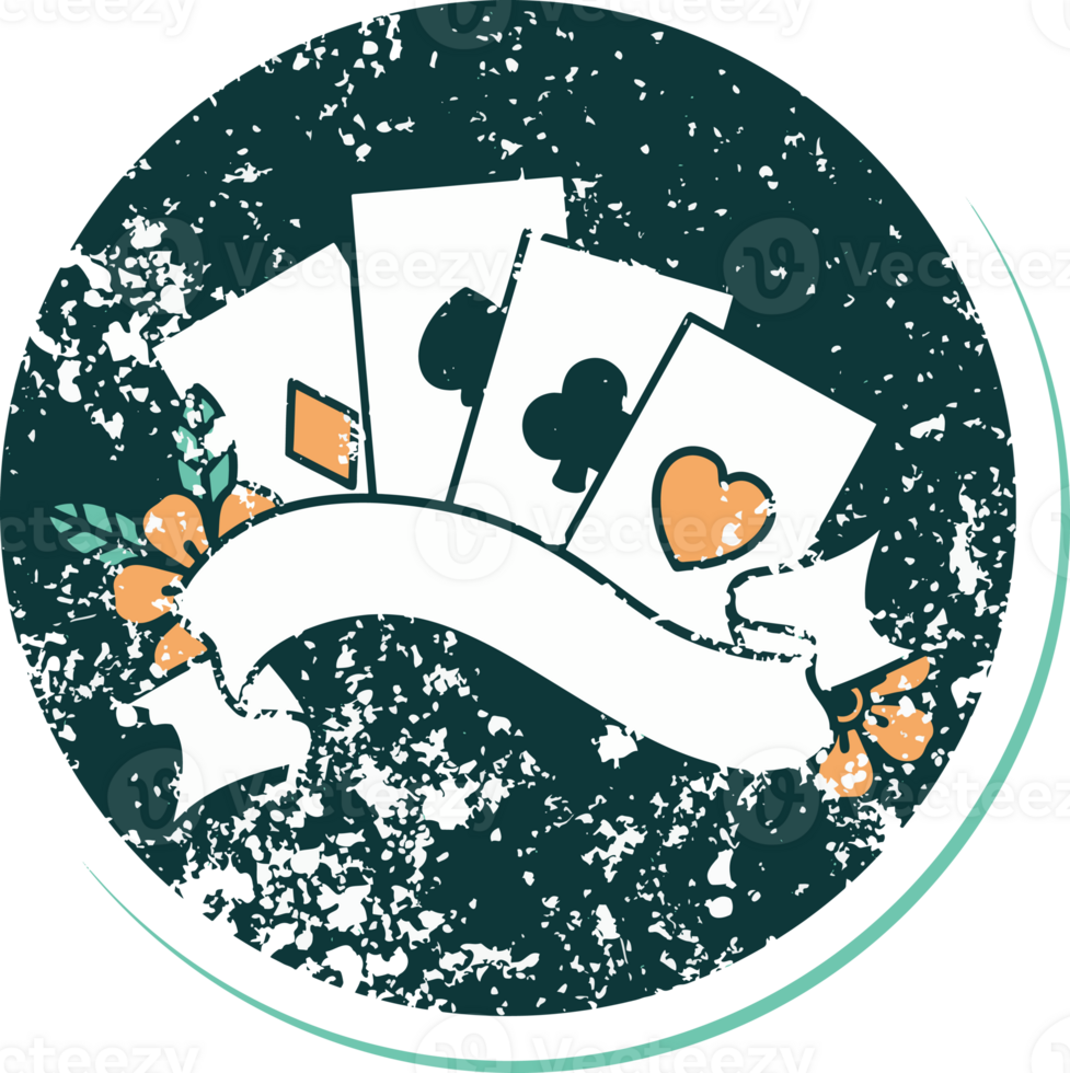 a poker card icon with a banner and flowers png