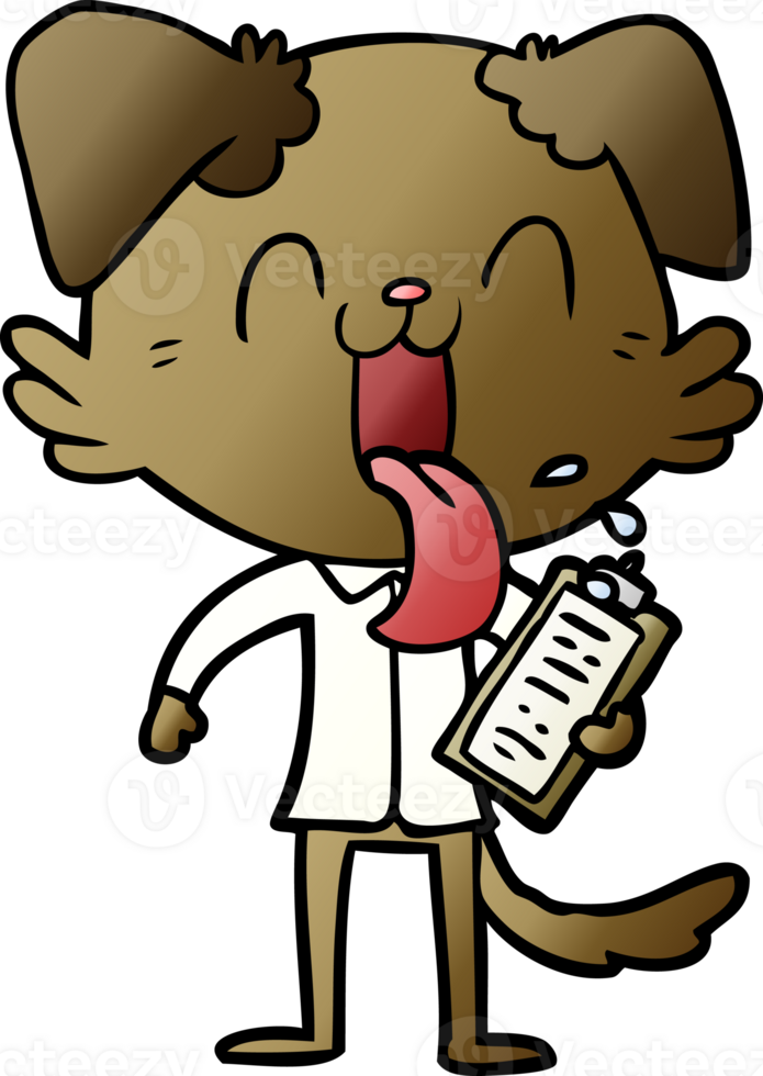 cartoon panting dog with clipboard drawing png
