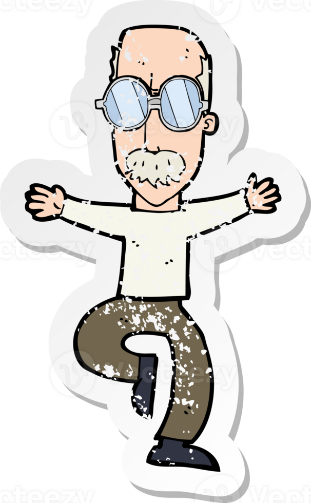 retro distressed sticker of a cartoon old man wearing big glasses drawing png