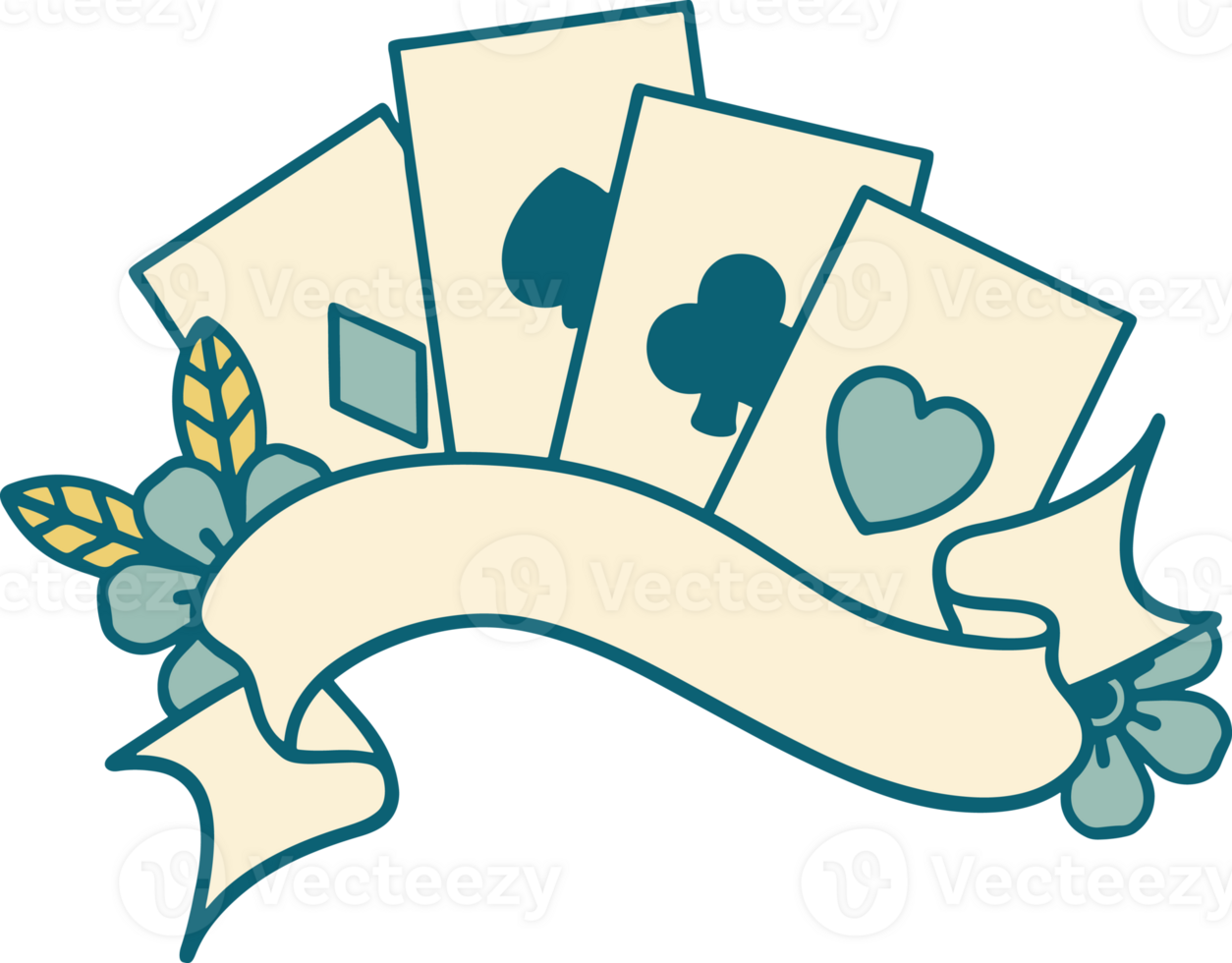 a card game with four cards and a banner png