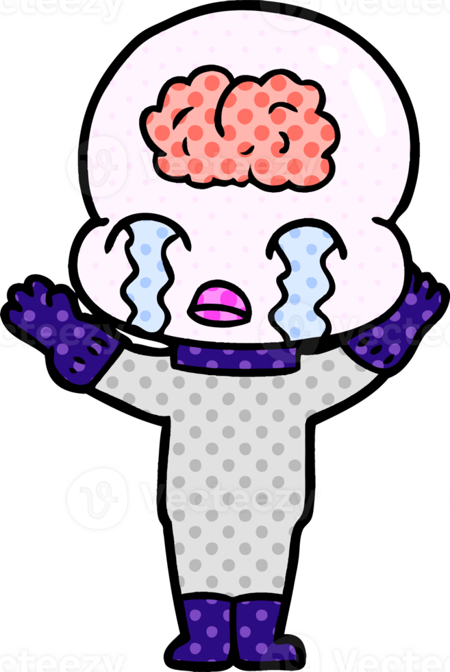 cartoon big brain alien crying drawing png