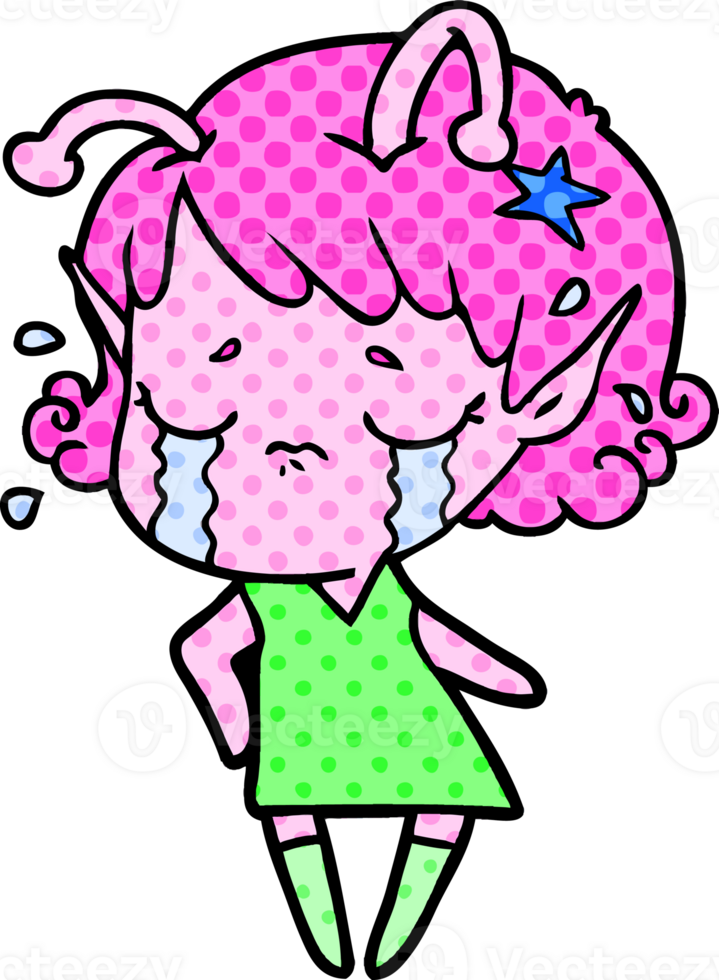 cartoon crying alien girl drawing png