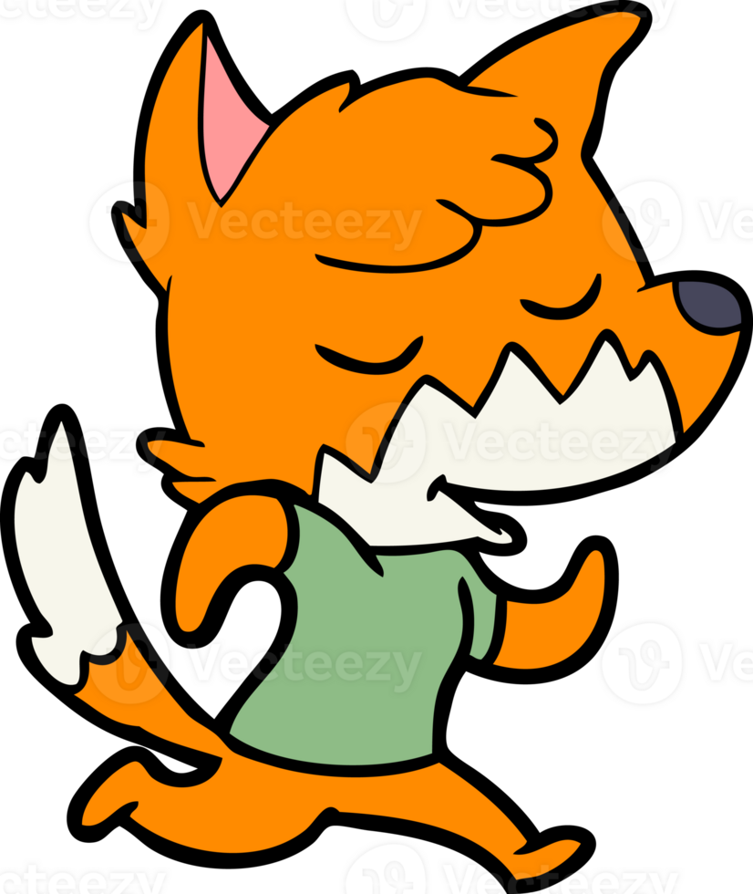 friendly cartoon fox running drawing png