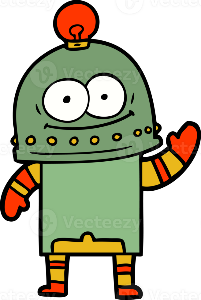 happy carton robot with light bulb drawing png