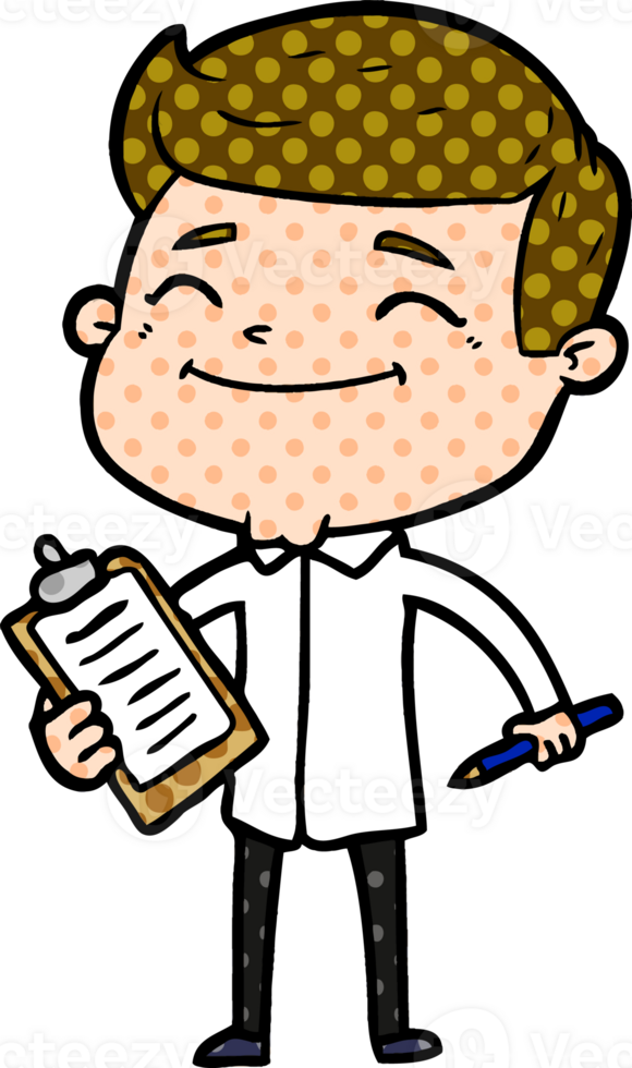 happy cartoon man taking survey drawing png