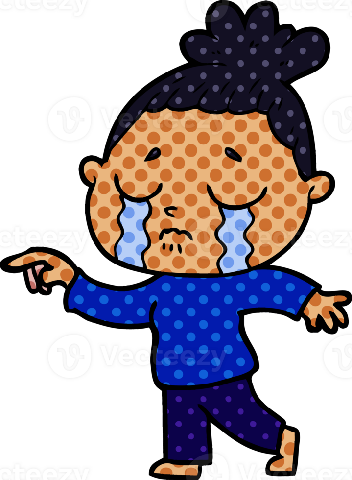 cartoon crying woman pointing drawing png
