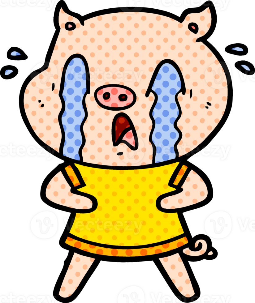 crying pig cartoon wearing human clothes drawing png