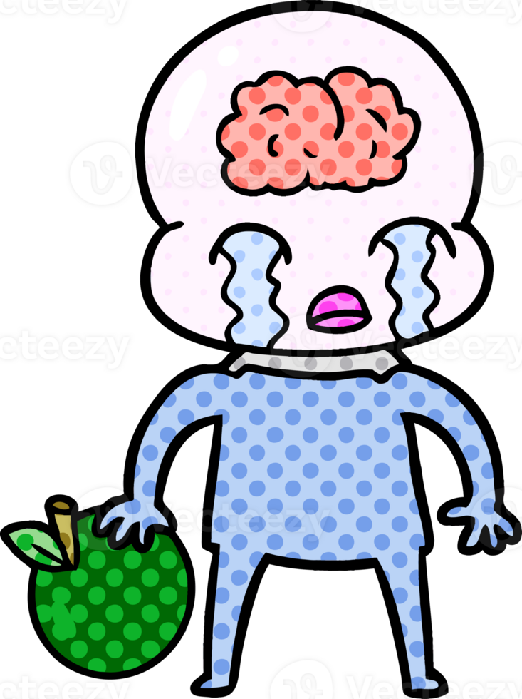 cartoon big brain alien with apple drawing png